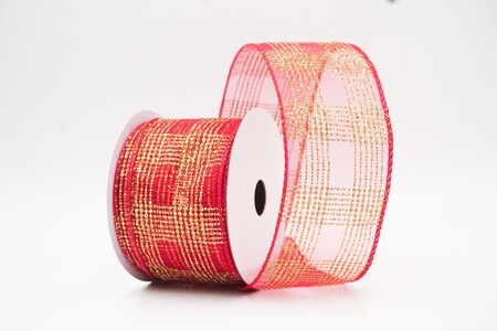 Red/Gold  Classic Plaid Check Wired Ribbon_KW0465GC-7-7